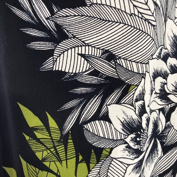 London Times Dress SZ 4 Black White Green Floral Length Sheath Cap Sleeve Summer - Picture 6 of 12